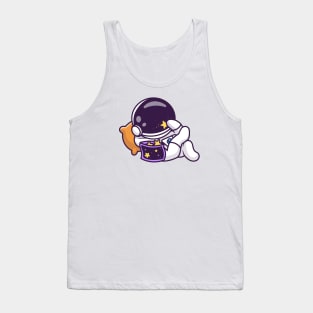 Cute Astronaut Chill With Eating Star Snack Cartoon Tank Top